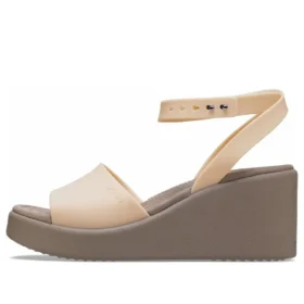 Brooklyn ankelrem-sandaler med kilehæl “Cream White Brown”