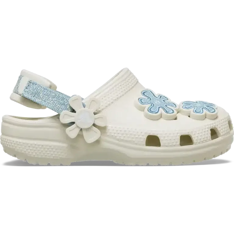 Classic Denim Flower-Clog til småbørn med justerbar bagrem Classic Denim Flower-Clog til småbørn med justerbar bagrem