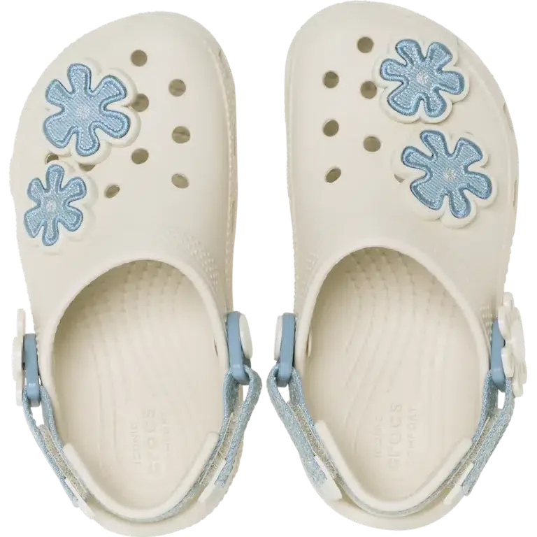 Classic Denim Flower-Clog til småbørn med justerbar bagrem Classic Denim Flower-Clog til småbørn med justerbar bagrem