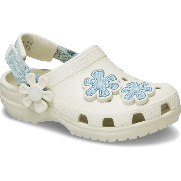 Classic Denim Flower-Clog til småbørn med justerbar bagrem Classic Denim Flower-Clog til småbørn med justerbar bagrem