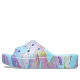 Klassisk platform-sandale med palmeprint “Blue Multi-Color”