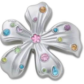 Sølv Jibbitz™-vedhæng med blomst og metalædelsten